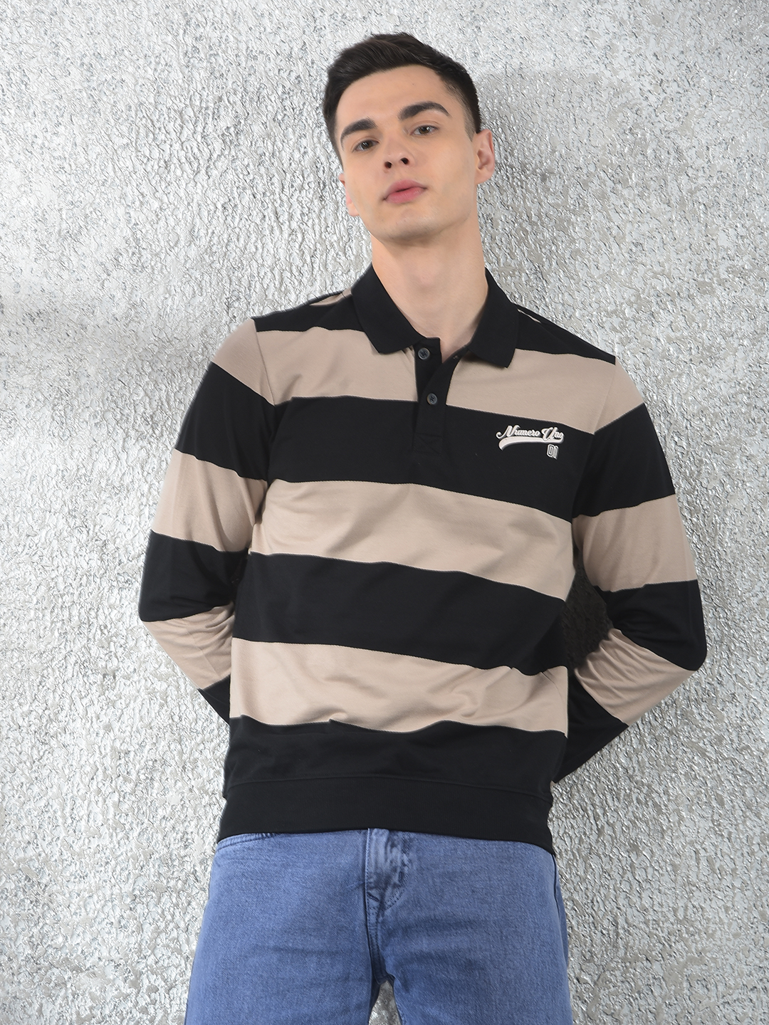 Numero Uno Men Solid Black Polo Neck Sweatshirt